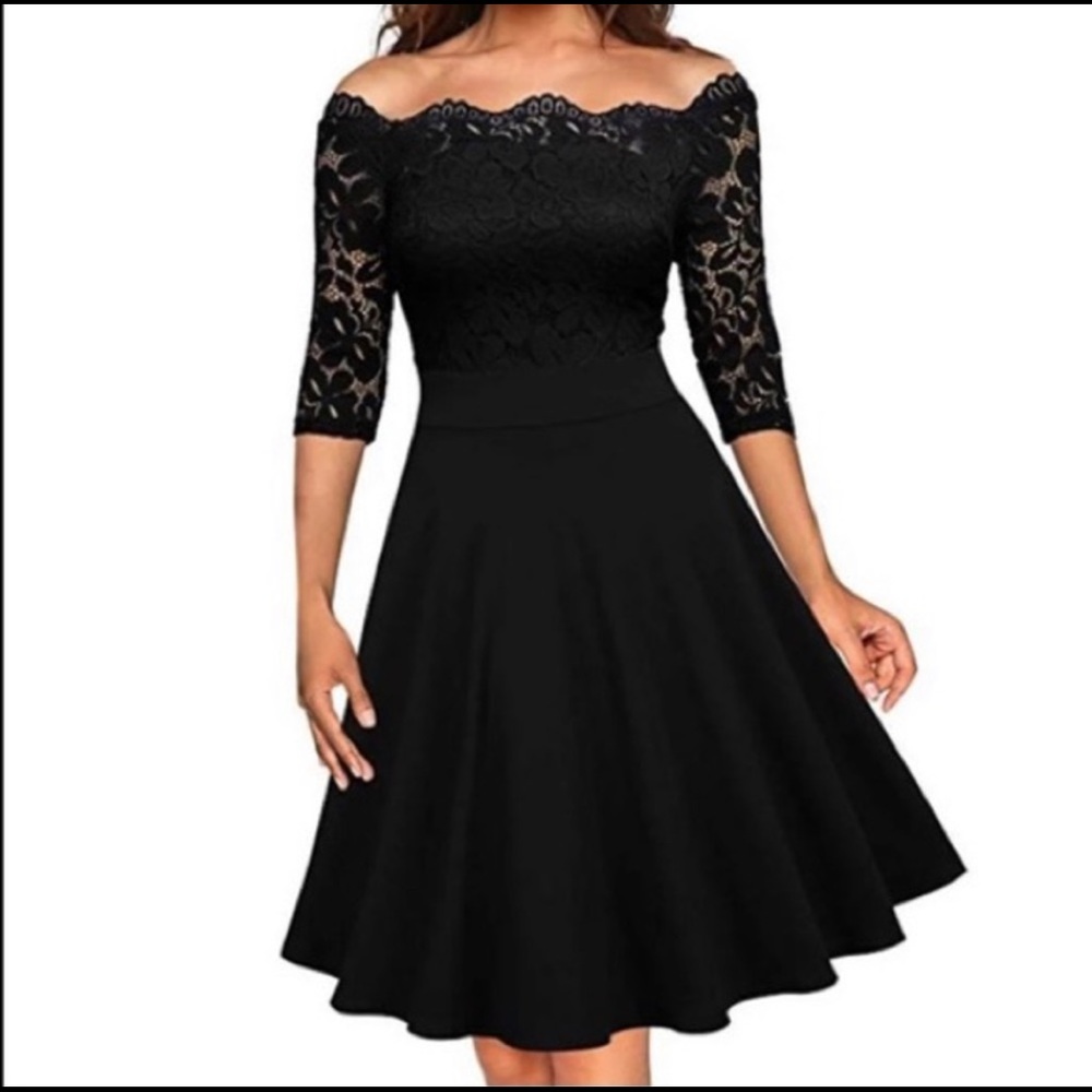 Black Boatneck Lace Dress